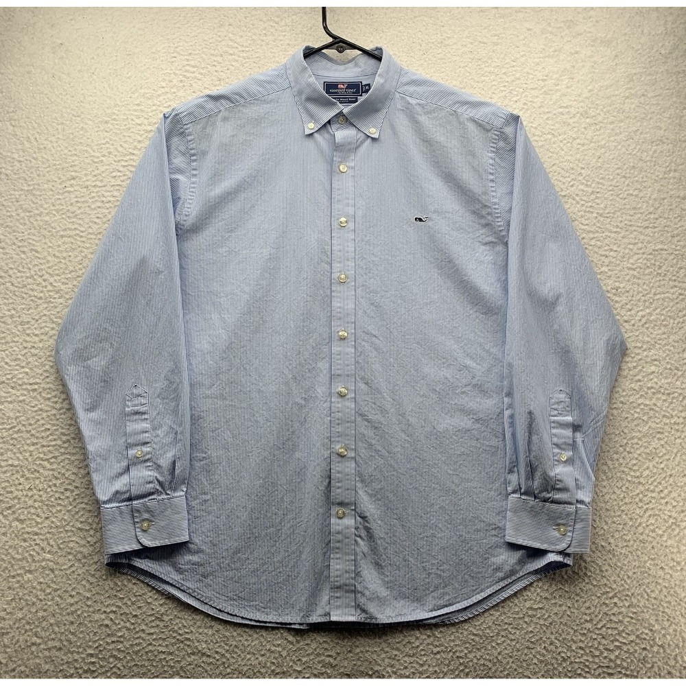 Vineyard Vines Button Up Shirt Mens XL Slim Fit Whale Blue White Striped Preppy